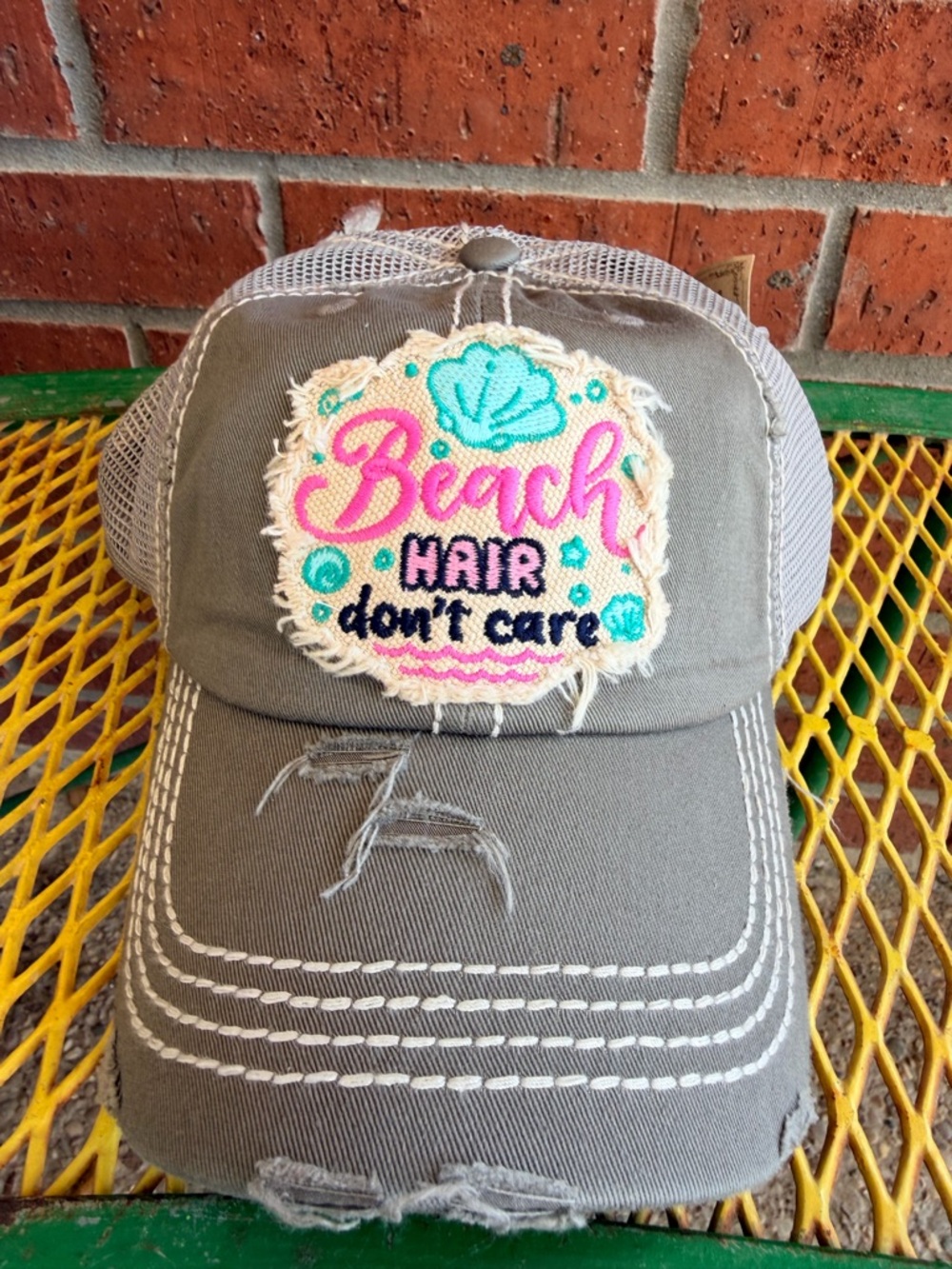 NWT KBETHOS Womens Distressed Gray Beach Hair Don't care Baseball Cap, pool cap